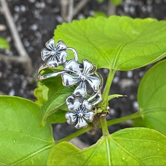 Sterling Silver Cascading Flowers Ring, Statement Ring, Silver Ring, Boho Ring - Picture 7 of 7